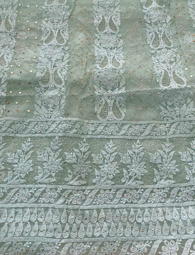 Mint Green Organza Chikankari Shirt & Dupatta with Mukesh