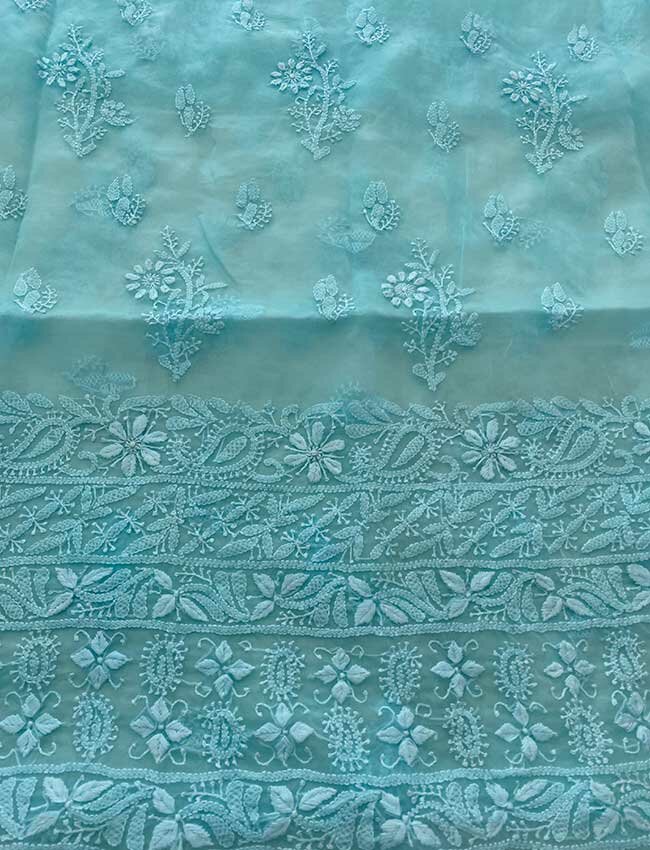 Firozi Dyed Organza Chikankari Shirt piece