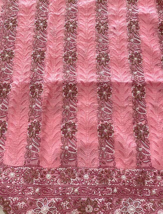 Purple on Pink Swiss Voile Chikankari with Zardozi work