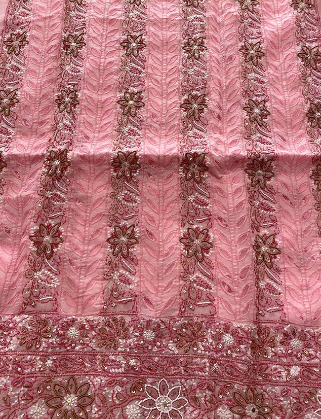 Dark pink on Pink Swiss Voile Chikankari with Zardozi work