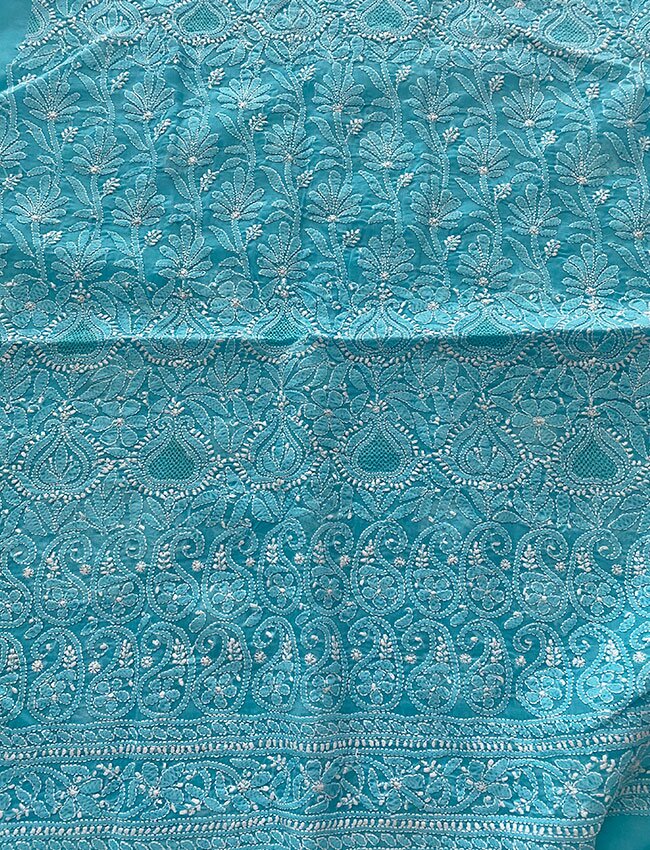 Blue Swiss Voile Chikankari Shirt piece with Intricate hand jaali work