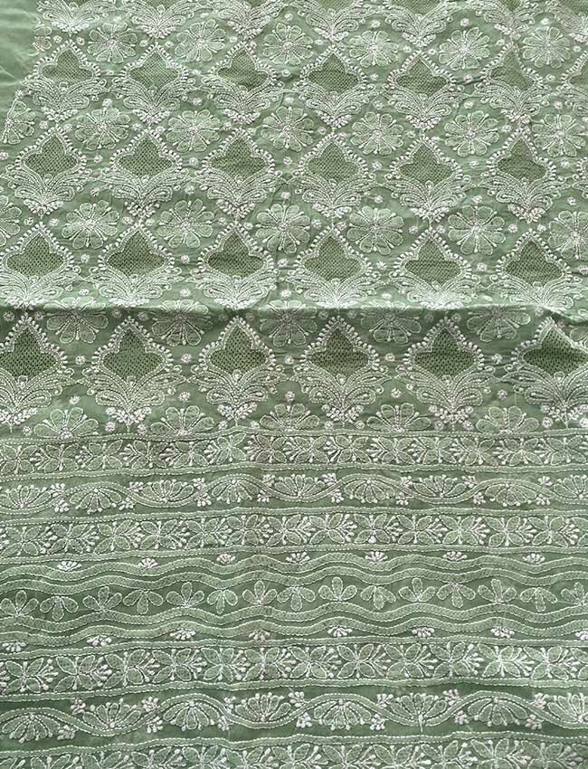 Green Swiss Voile Chikankari Shirt piece with Intricate hand jaali work